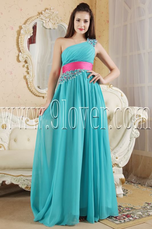 stunning blue chiffon one shoulder a-line floor length formal evening dress IMG-5381