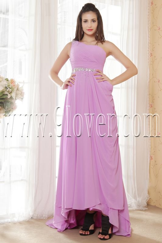 charming lavender chiffon one shoulder a-line floor length prom dress IMG-5390