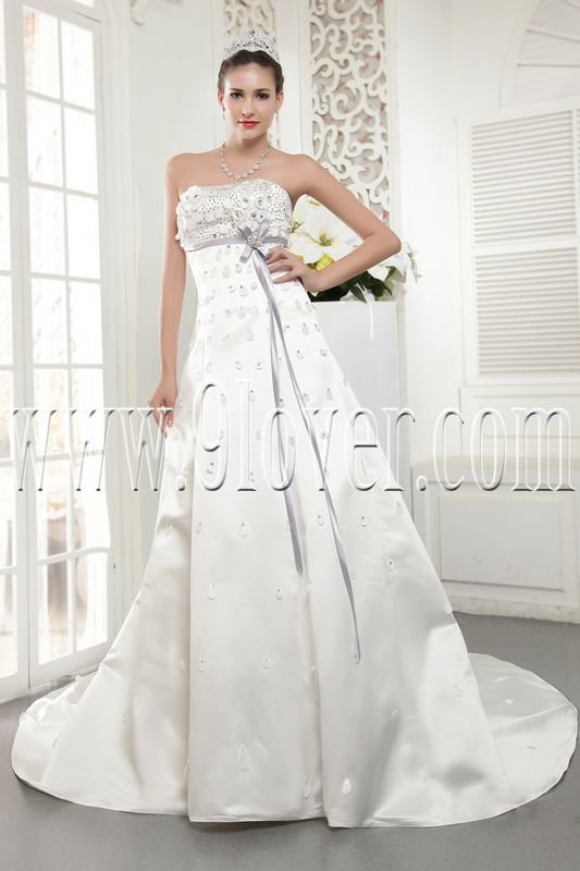 Stunning White Satin Strapless A Line Floor Length Wedding Dress Img 5491 