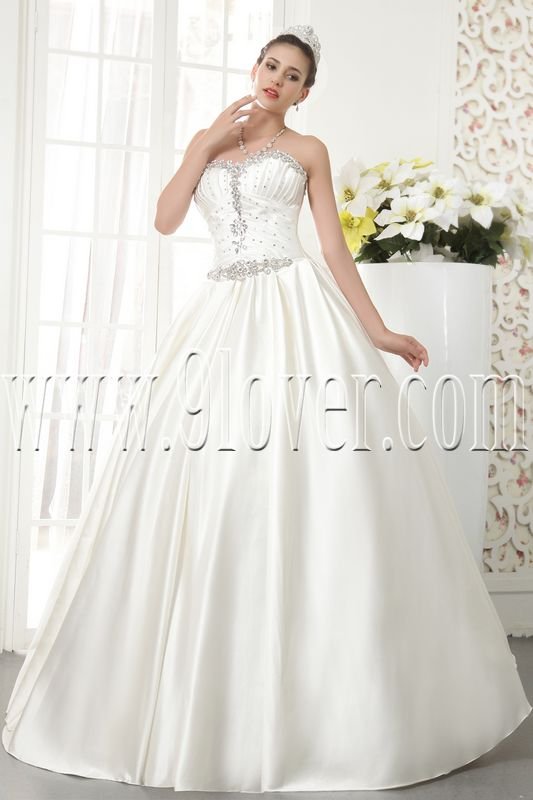 satin sweetheart ball gown with button back