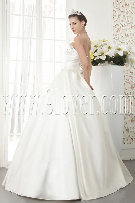 satin sweetheart ball gown with button back