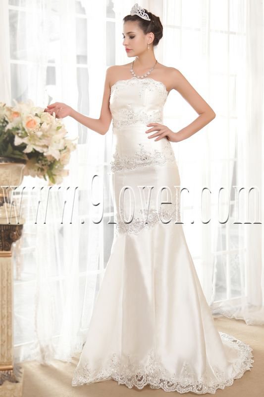 modern satin strapless a-line floor length wedding dress IMG-5554