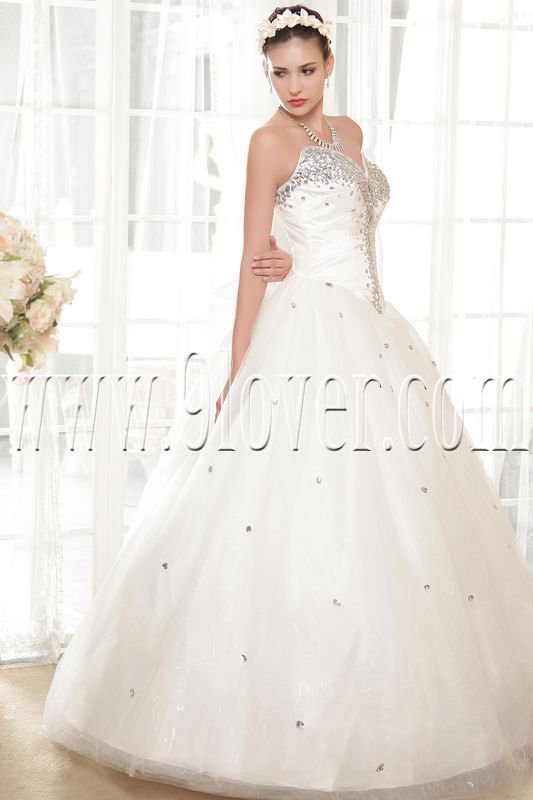 luxurious white satin sweetheart a-line floor length diamonds wedding dress IMG-5656