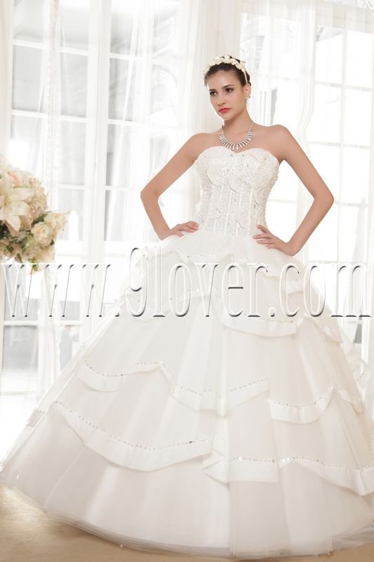 luxurious white tulle sweetheart ball gown floor length wedding dress IMG-5676