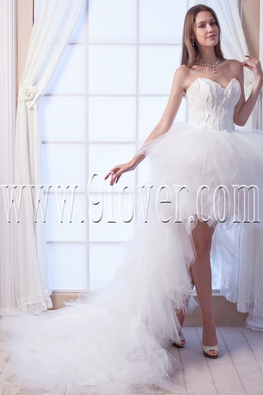 modern and chic white tulle sweetheart mini length wedding dress IMG-0035