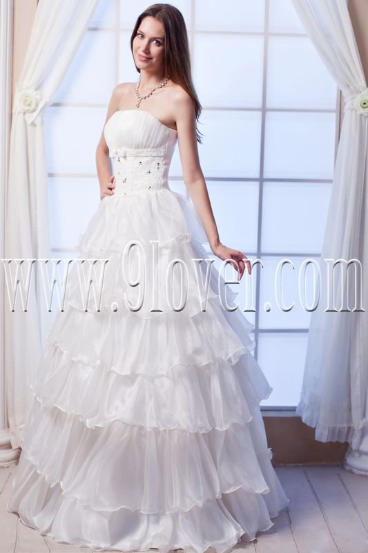 Flattering Strapless Organza A Line Floor Length Wedding Dress With Ruffles Skirt Img 0126 8910