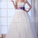modest white tulle strapless ball gown floor length wedding dress with sash IMG-0154