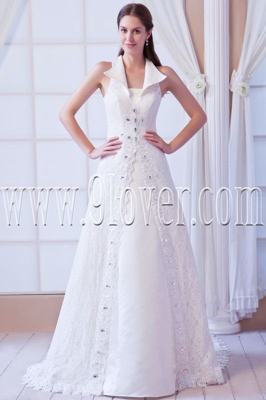vintage and retro halter lace a-line floor length wedding dress IMG-8323