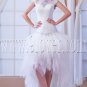 modern high neck a-line short sleeves knee length wedding dress with brush train IMG-8338