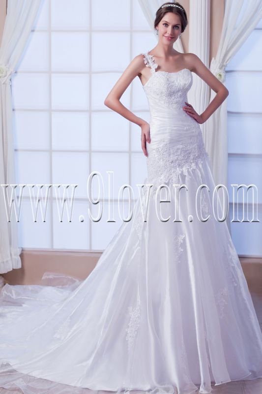 vintage one shoulder asymmetrical trumpet mermaid wedding dress IMG-7728