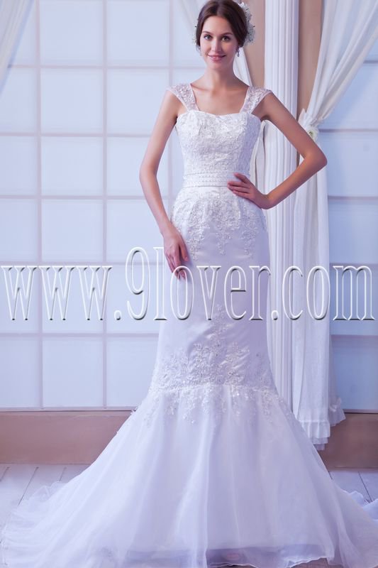vintage organza straps trumpet mermaid wedding dress IMG-7814