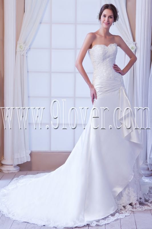 flattering satin sweetheart a-line floor length wedding dress IMG-7836