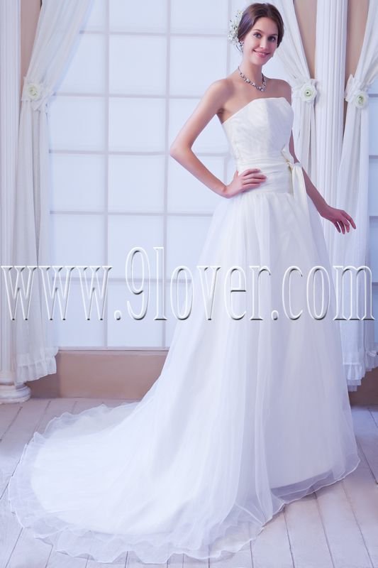 stunning white organza strapless a-line floor length wedding dress IMG-7892