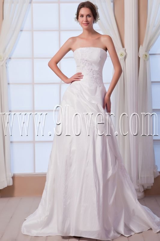 classic white satin strapless column floor length wedding dress IMG-7970