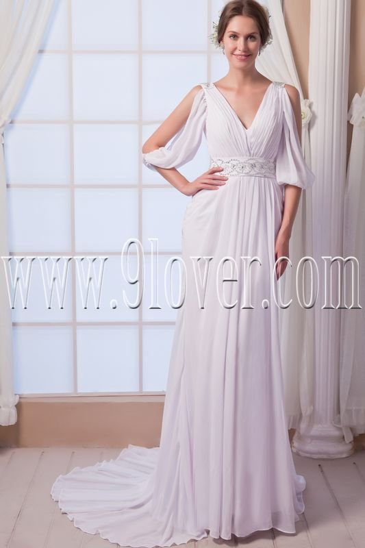 charming and elegant chiffon v-neck a-line floor length beach wedding dress IMG-7986
