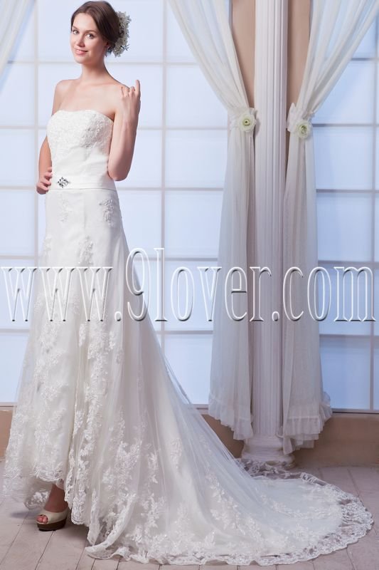 vintage and retro strapless a-line floor length wedding dress with appliques IMG-8014