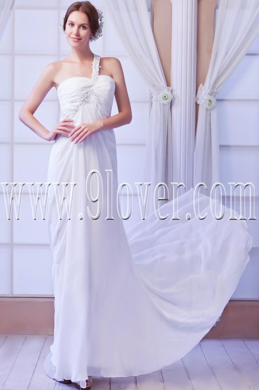a-line one shoulder asymmetrical straps floor length beach wedding dress IMG-8044