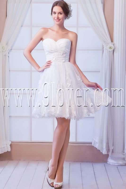 modern white tulle sweetheart a-line knee length wedding dress IMG-8084