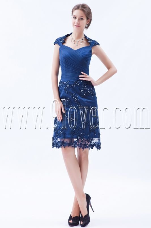 charming dark navy tulle knee length mother of the bride dresses IMG-8462
