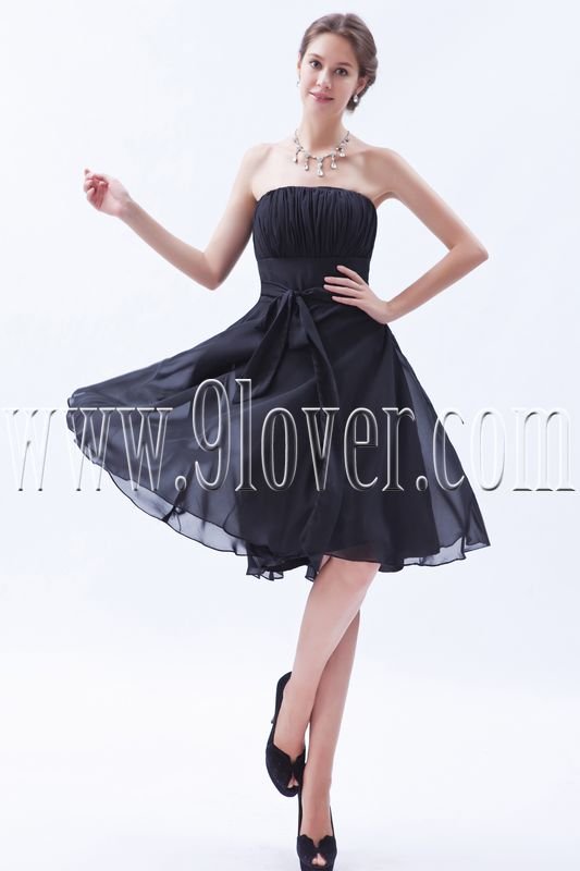 charming black chiffon strapless a-line knee length homecoming dress IMG-8475