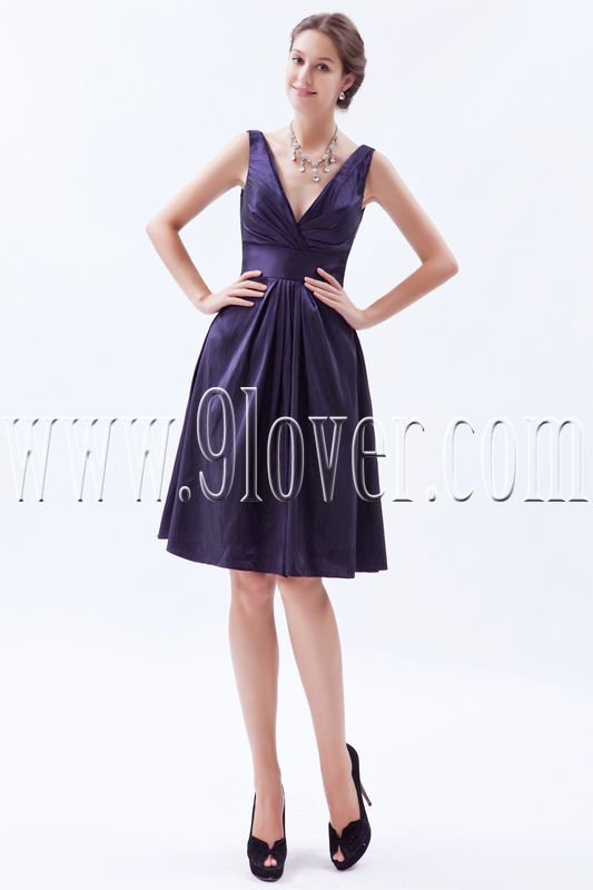 charming purple satin v-neck a-line knee length homecoming dress IMG-5823