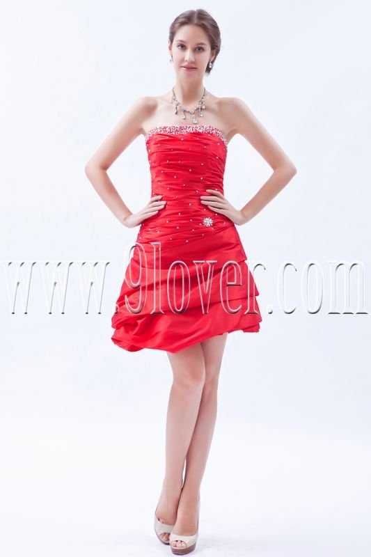 attractive red taffeta strapless a-line mini length homecoming dress IMG-8577