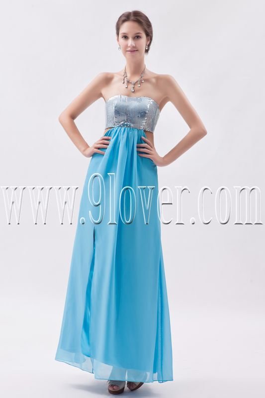 sexy sky blue chiffon strapless empire ankle length prom dress IMG-8615