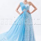 sky blue chiffon and lace one shoulder a-line floor length long evening dress IMG-8766