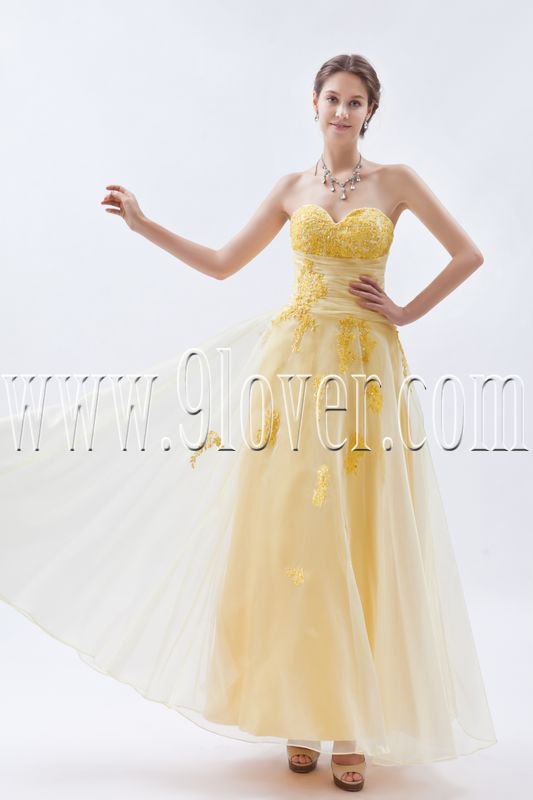 stunning yellow organza sweetheart a-line ankle length bridesmaid dress IMG-8801