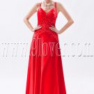column ankle length red satin spaghetti straps bridesmaid dress IMG-8846
