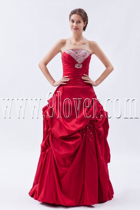 classic red taffeta strapless ball gown floor length quinceanera dress IMG-8928
