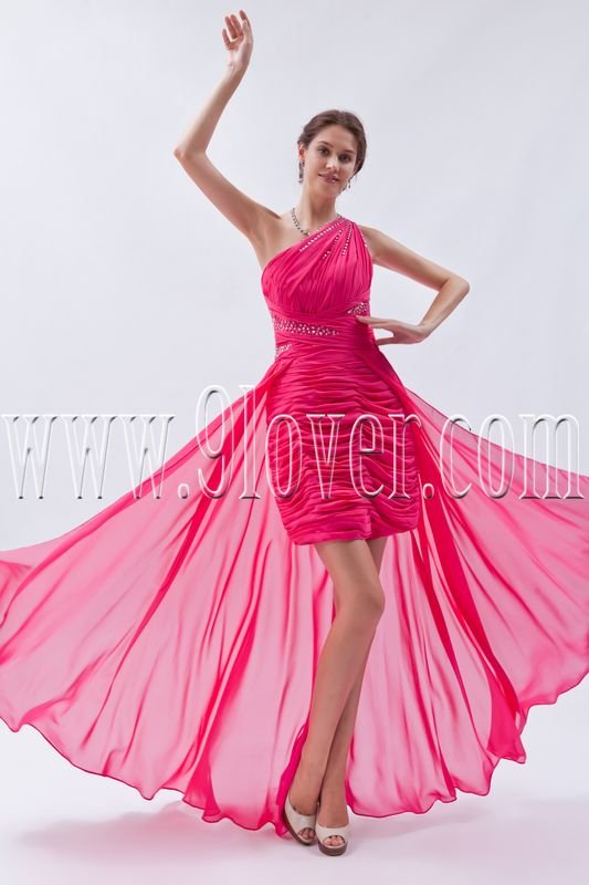 modern fuchsia chiffon one shoulder a-line mini length cocktail dress IMG-8952