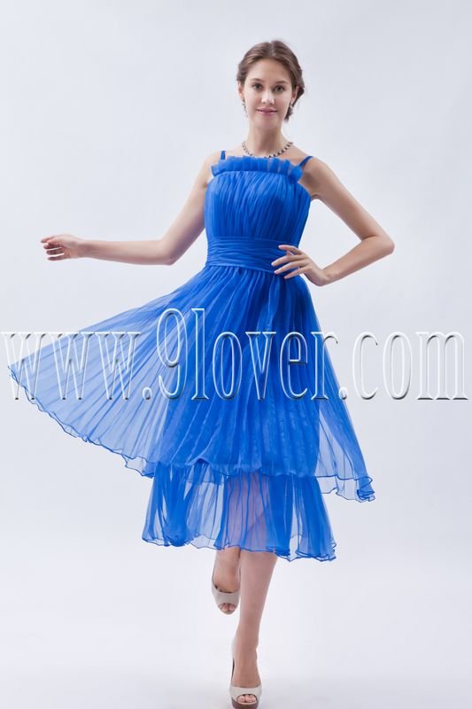 charming royal blue chiffon straps a-line tea length prom dress IMG-8964