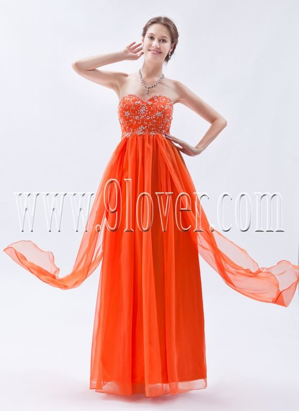 empire orange chiffon sweetheart floor length bridesmaid dress IMG-9039
