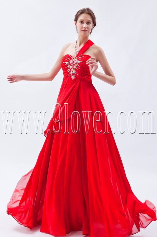 a-line floor length red chiffon one shoulder formal evening dress IMG-9065