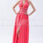 exclusive water melon chiffon halter neck a-line floor length formal evening dress IMG-9113