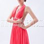 exclusive water melon chiffon halter neck a-line floor length formal evening dress IMG-9113