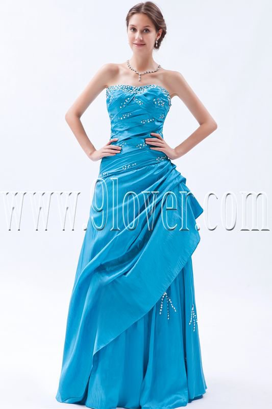 classic sky blue taffeta strapless a-line floor length prom dress IMG-9177