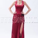 modern burgundy satin scoop neck a-line floor length prom dress IMG-9191