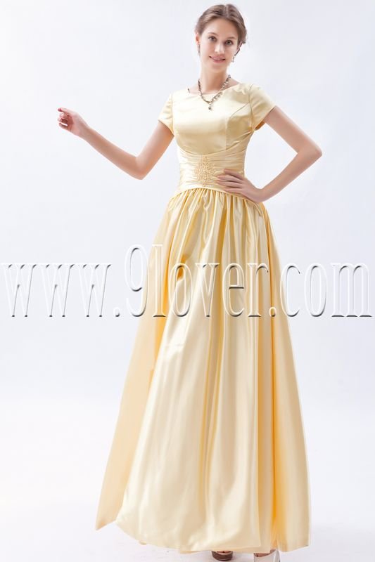 stunning daffodil satin jewel neckline a-line floor length prom dress IMG-9203