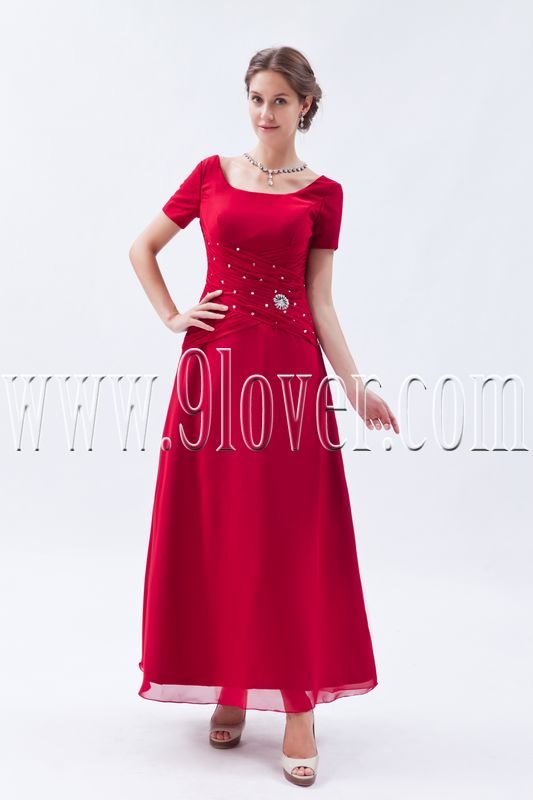 scoop neckline a-line ankle length red prom dress IMG-9263