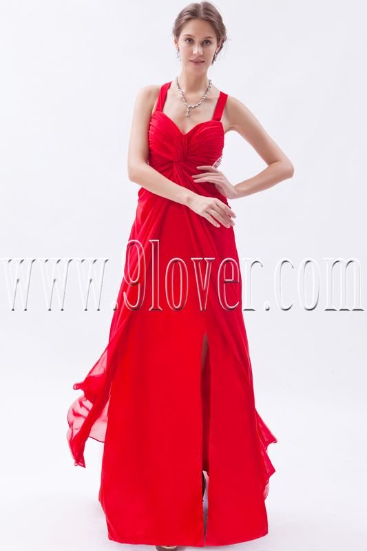 stunning red chiffon straps a-line floor length formal evening dress IMG-9316