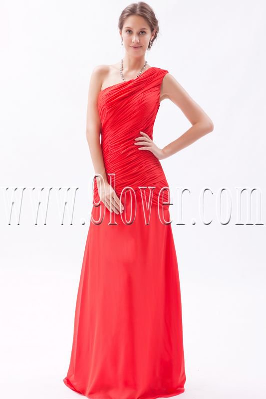 charming red chiffon one shoulder a-line floor length formal evening dress IMG-9377