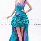 modern turquoise satin one shoulder a-line mini length cocktail dress IMG-9449