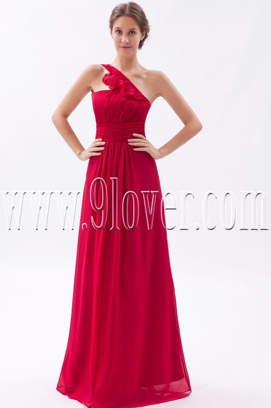 stunning red chiffon one shoulder a-line floor length bridesmaid dress IMG-9499
