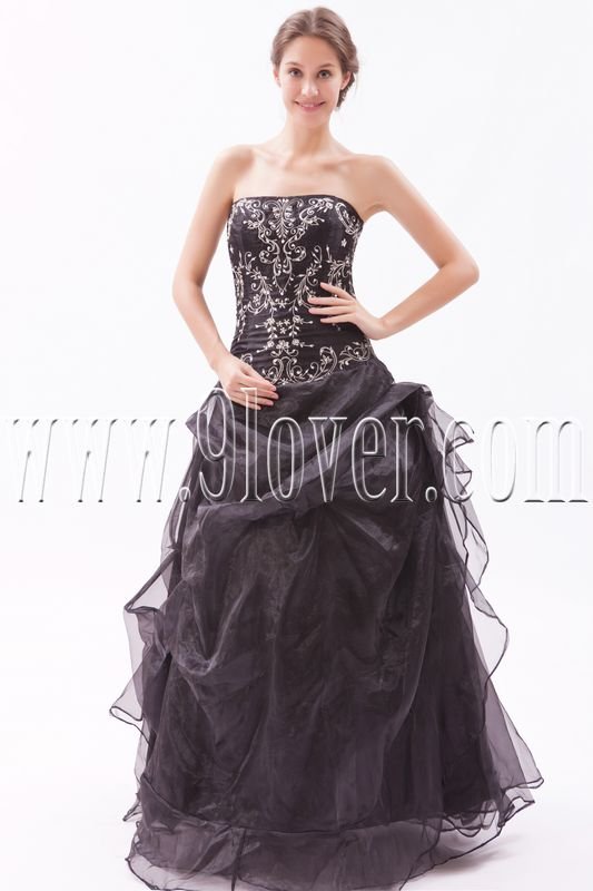 stunning black organza strapless ball gown floor length prom dress IMG-9534