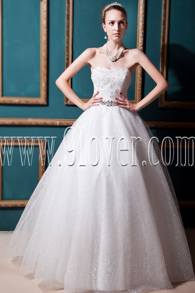 ball gown white tulle sweetheart floor length wedding dress IMG-0262