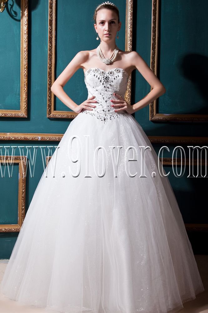 classic white tulle sweetheart a-line floor length wedding dress with beaded bodice IMG-0290