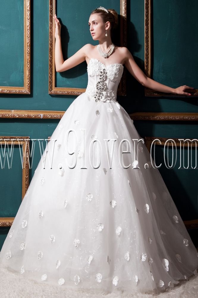stunning white tulle sweetheart ball gown floor length wedding dress with appliques IMG-0344