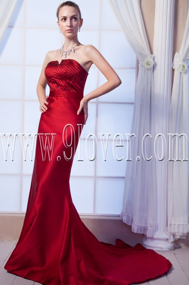 modern burgundy satin strapless a-line floor length prom dress IMG-0108